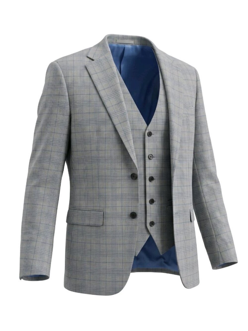 Stacy Adams Gray Blue Glen Plaid Suit Jacket Blazer & Vest Size 50L